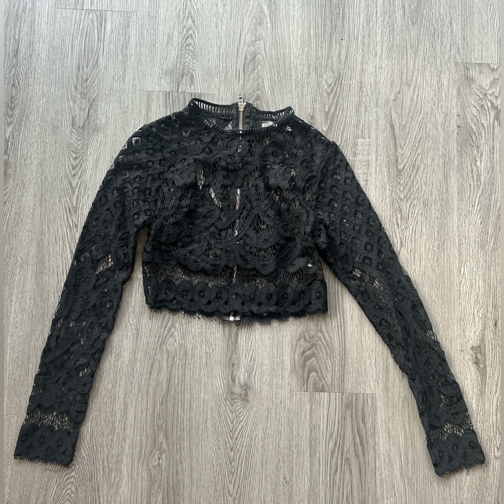 Missguided Black Lace Long Sleeve Crop Top